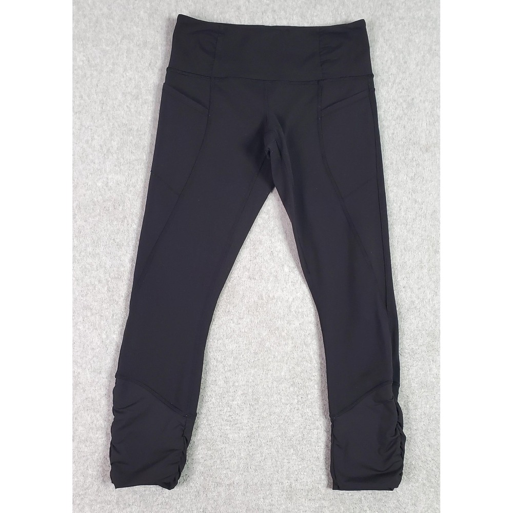 Lululemon Leggings Womens 4 Black High Rise Crop Yoga Pockets Ruched Hem Workout